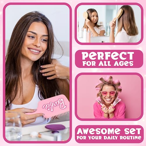 Barbie Detangle Hair Brush for Women Teenagers Girls, Paddle Brush and Compact Mirror Set - Gifts for Her - Image 5