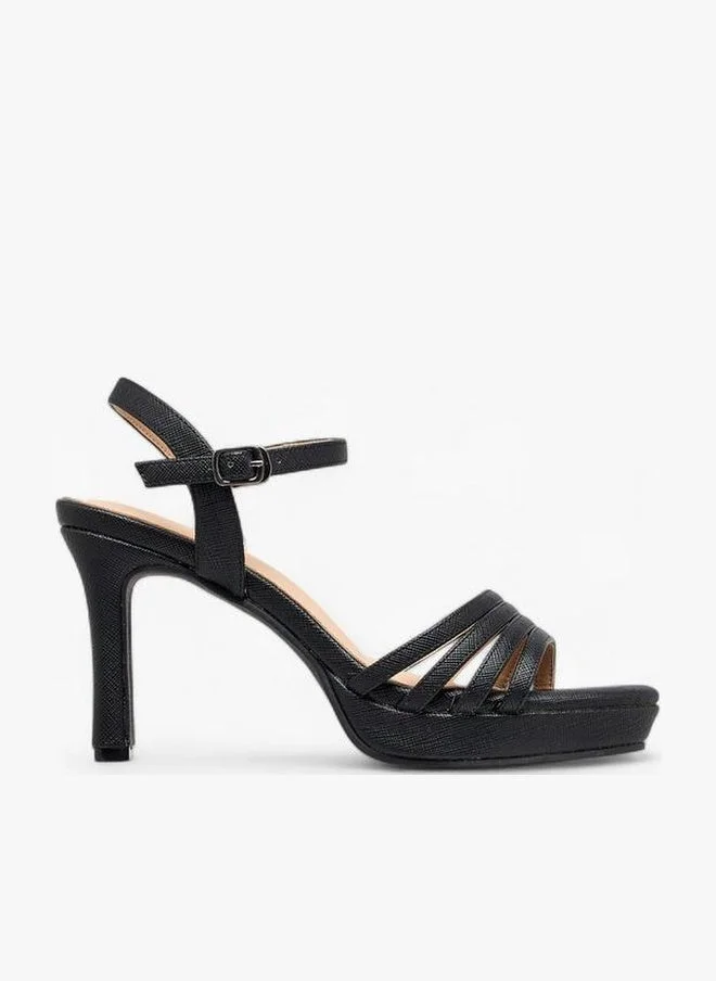 Flora Bella By Shoexpress BLACK Flora Bella Textured Block Heel Sandals With Buckle Closure for Women | Best Price UAE