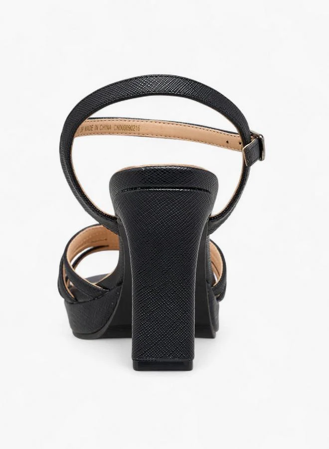 Flora Bella By Shoexpress BLACK Flora Bella Textured Block Heel Sandals With Buckle Closure for Women | Best Price UAE
