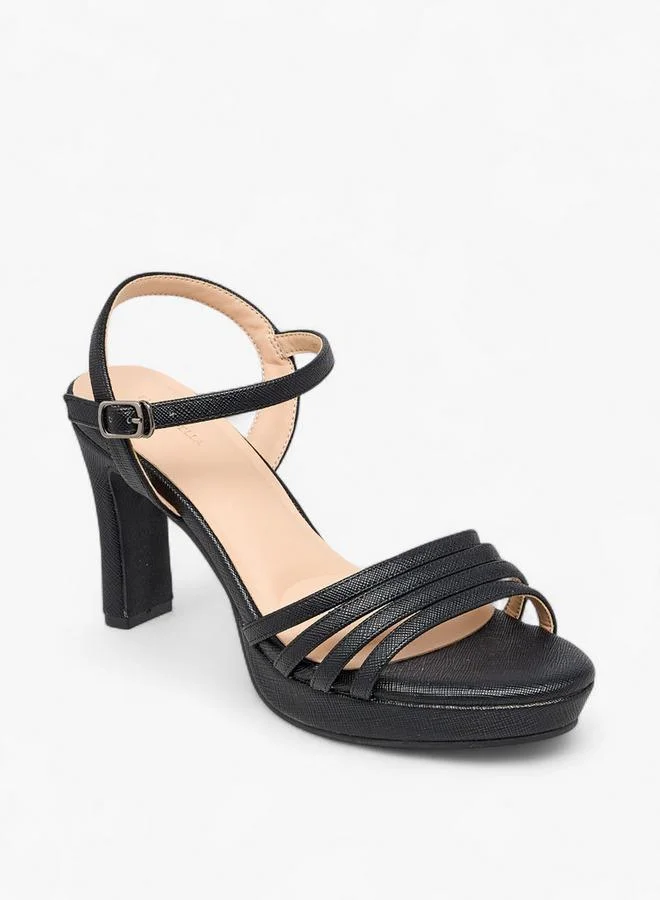 Flora Bella By Shoexpress BLACK Flora Bella Textured Block Heel Sandals With Buckle Closure for Women | Best Price UAE