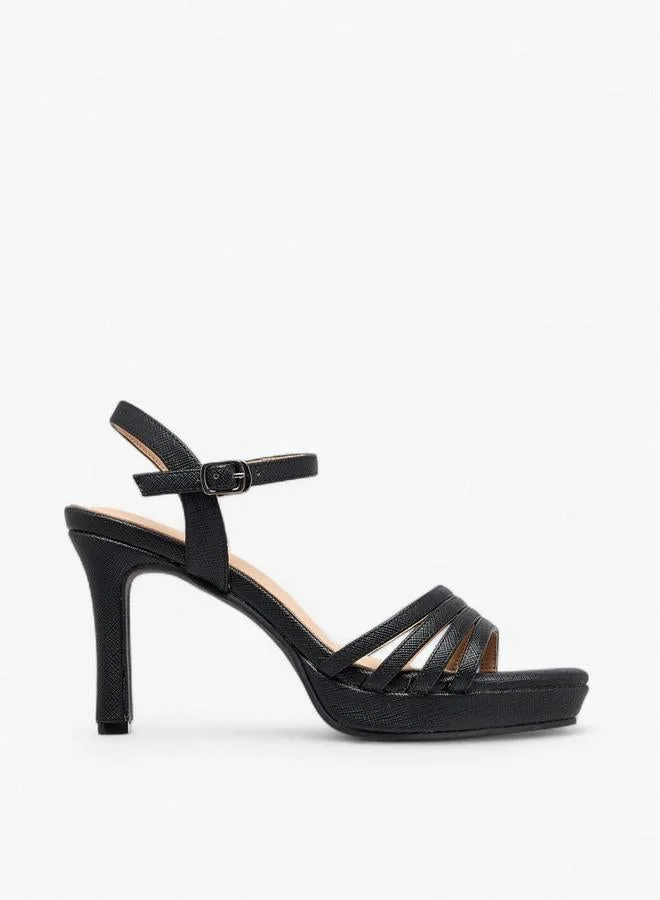 Flora Bella Textured Block Heel Sandals With Buckle Closure