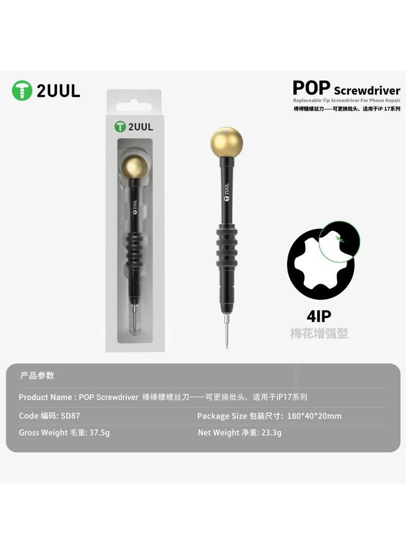 2UUL SD87 POP Replaceable Tip Screwdriver 4IP Enhanced Torx for iPhone 17 Series Bottom Screw Removal - Image 3