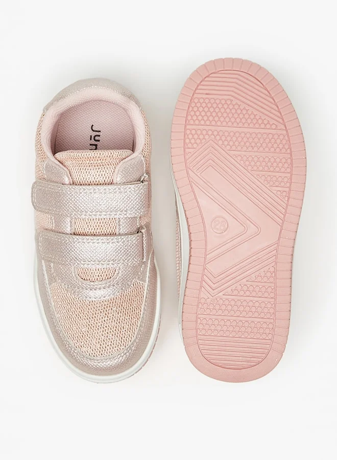 جونيورز Girls Textured Sneakers with Hook and Loop Closure