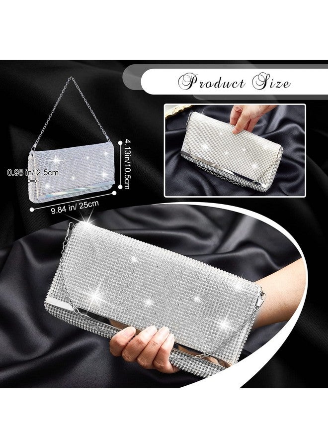 تيسكو حقيبة سهرة نسائية لامعة ومحفظة كلاتش للنساء لحفلات الزفاف والحفلات الراقصة ومحفظة مرصعة بأحجار الراين مع سلسلة قابلة للفصل (فضية) - Image 2