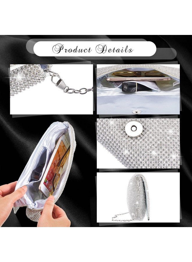 تيسكو حقيبة سهرة نسائية لامعة ومحفظة كلاتش للنساء لحفلات الزفاف والحفلات الراقصة ومحفظة مرصعة بأحجار الراين مع سلسلة قابلة للفصل (فضية) - Image 4