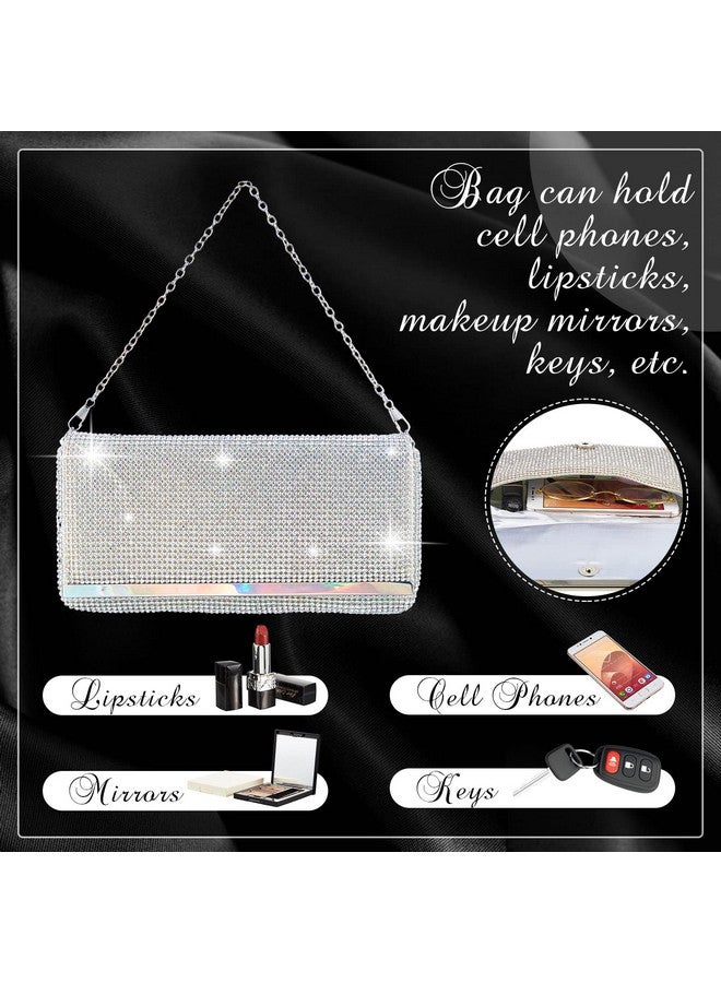 تيسكو حقيبة سهرة نسائية لامعة ومحفظة كلاتش للنساء لحفلات الزفاف والحفلات الراقصة ومحفظة مرصعة بأحجار الراين مع سلسلة قابلة للفصل (فضية) - Image 5