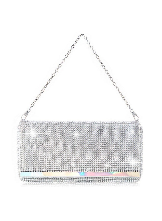 تيسكو حقيبة سهرة نسائية لامعة ومحفظة كلاتش للنساء لحفلات الزفاف والحفلات الراقصة ومحفظة مرصعة بأحجار الراين مع سلسلة قابلة للفصل (فضية) - Image 1
