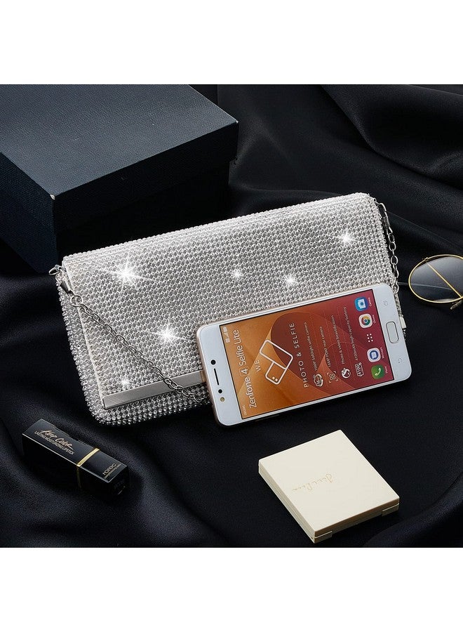 تيسكو حقيبة سهرة نسائية لامعة ومحفظة كلاتش للنساء لحفلات الزفاف والحفلات الراقصة ومحفظة مرصعة بأحجار الراين مع سلسلة قابلة للفصل (فضية) - Image 3