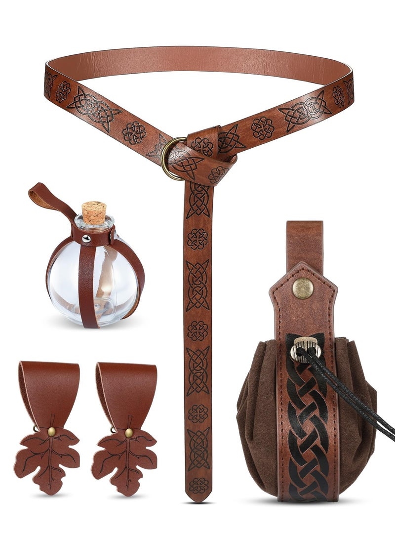 6 Pcs Renaissance Belt Medieval Viking Belt Potion Bottles Leather Belt Pouch Skirt Hikes - Image 1