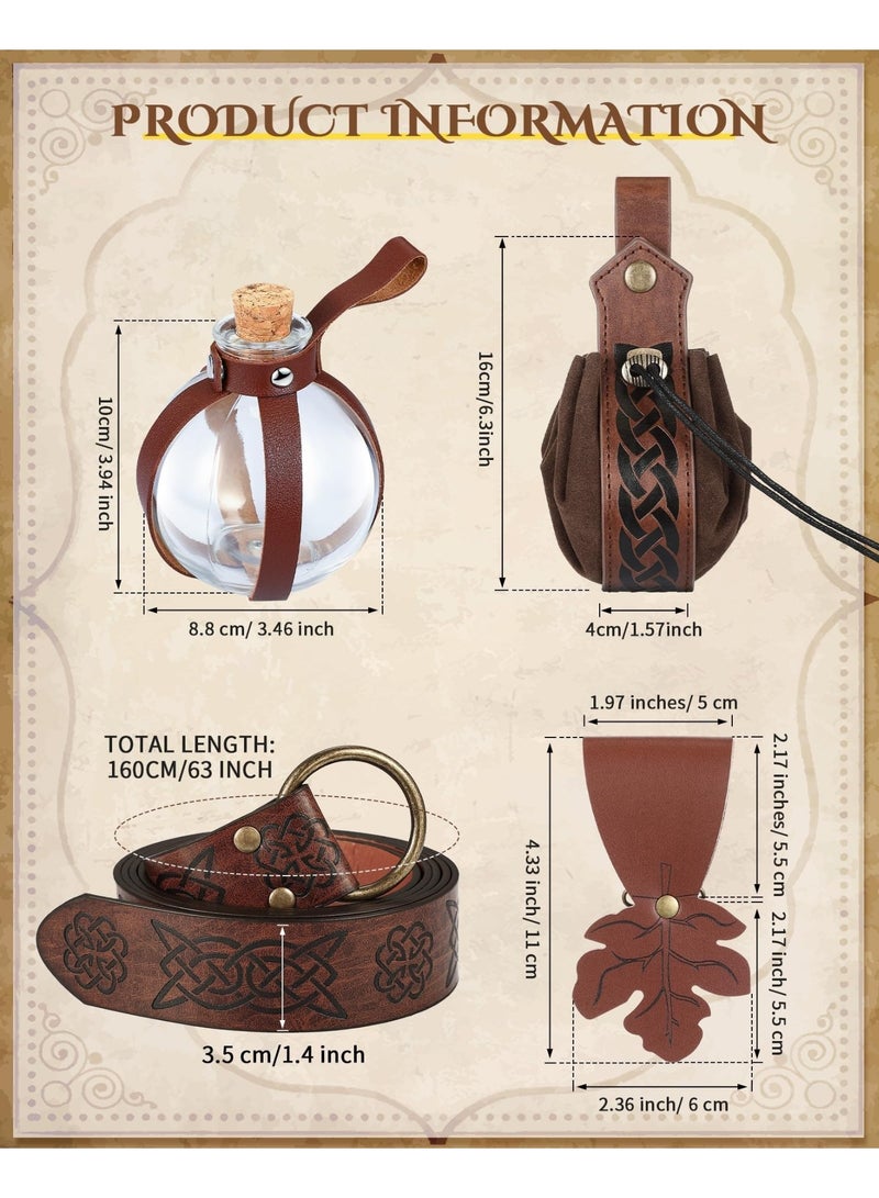 6 Pcs Renaissance Belt Medieval Viking Belt Potion Bottles Leather Belt Pouch Skirt Hikes - Image 2