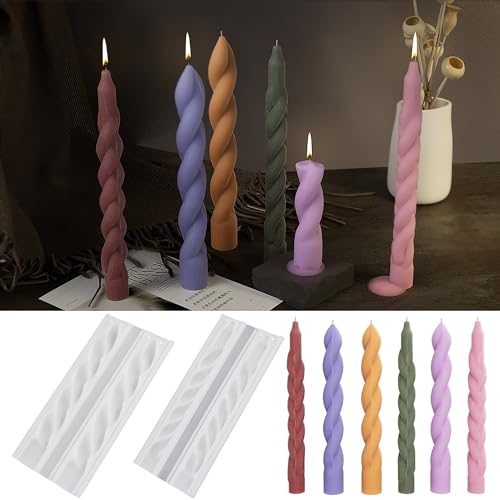 ESEENS 2 Pack Stick Candle Wave Pillar Candle & Resin Mold - Resin Casting Silicone Molds for Home Decor & Candle Making Wave Spiral Mold - Image 1
