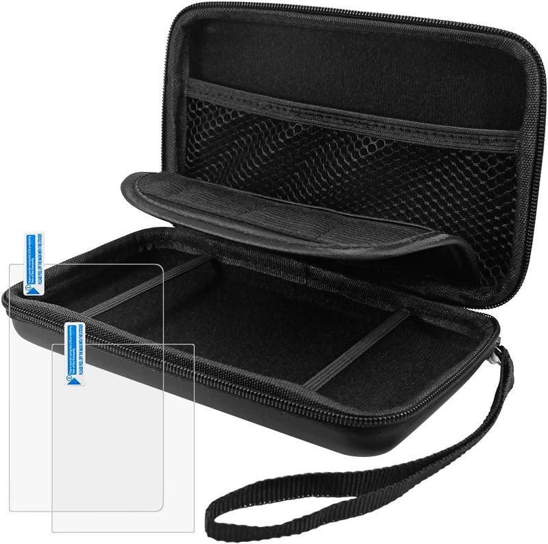 AFUNTA Protective Case Compatible New 3DS XL & Screen Protectors, 2 Pcs Tempered Glass for Top Screen & HD Clear PET Film for Bottom Screen, 1 Carrying EVA Case for Console - Image 1