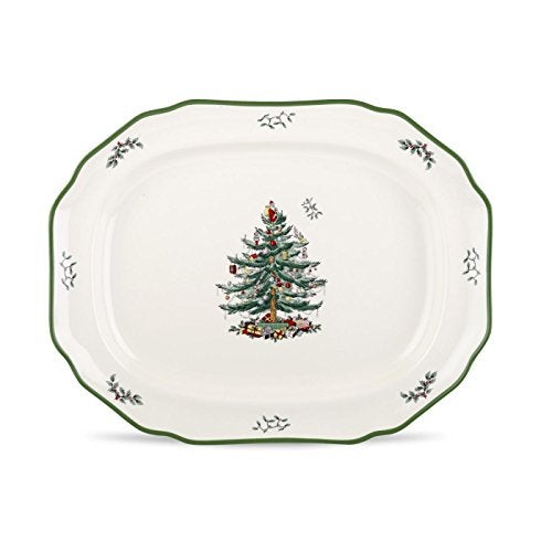 Spode Christmas Tree Collection 19" Sculpted Platter - Nostalgic Tree Design, Holiday Serving Tray for Christmas Dinners - Fine Porcelain, Dishwasher & Microwave Safe, Vintage-Inspired Tableware - Image 1