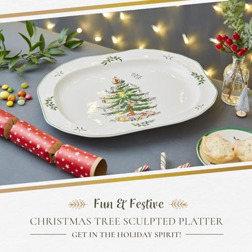 Spode Christmas Tree Collection 19" Sculpted Platter - Nostalgic Tree Design, Holiday Serving Tray for Christmas Dinners - Fine Porcelain, Dishwasher & Microwave Safe, Vintage-Inspired Tableware - Image 2