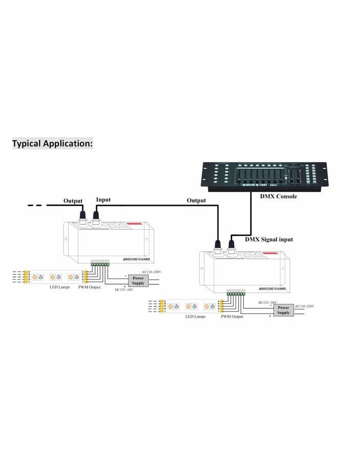 AKEPO LED DMX 4CH Digital Display Decoder, Dimming Driver LED DMX512 Controller for RGBW Strip Light DC12-24V 4A/CH (4 Channel with Display) - Image 5