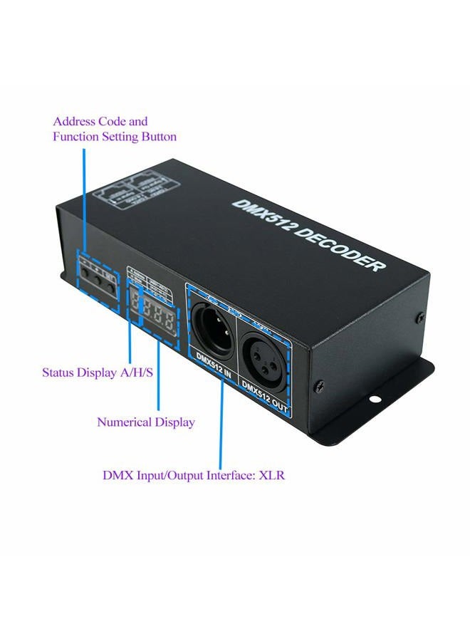 AKEPO LED DMX 4CH Digital Display Decoder, Dimming Driver LED DMX512 Controller for RGBW Strip Light DC12-24V 4A/CH (4 Channel with Display) - Image 2