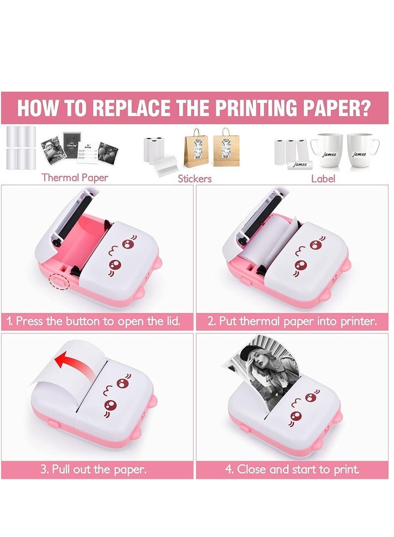 Portable Mini Photo Printer with 6 Rolls of Paper, Wireless Bluetooth Thermal Printer, USB Cable for Sticky Notes Photo Web Document Printing - Image 2