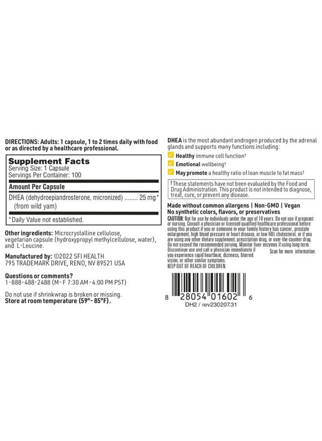 RELUMINS - DHEA 25mg - Dehydroepiandrosterone Derived from Wild Yam - Micronized for Superior Absorption - Soy-Free, Hypoallergenic Supplement for Men & Women (100 Capsules) - Image 1
