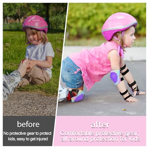 FIODAY Knee Pads for Kids Protective Gear Set Adjustable Kids Knee Pads and Elbow Pads with Wrist Guard for Girls Roller Skates Cycling Bike Skateboard Scooter Knee Pads, 3-8 Years,Rainbow Unicorn - Image 2