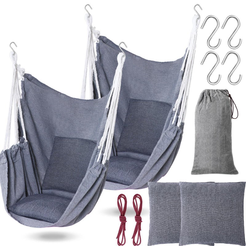 Beeveer 2 Pieces Hammock Chair Hanging Rope Swing Large Swing Chair Seat Cushion Included for Indoor Outdoor Home Bedroom Patio Yard BalconyMax 300 LbsGray - Image 2