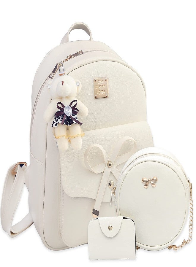 K.E.J. Cute Mini Backpack Bowknot Leather Backpack 3-PCS Small Backpack Purse for Women - Image 1