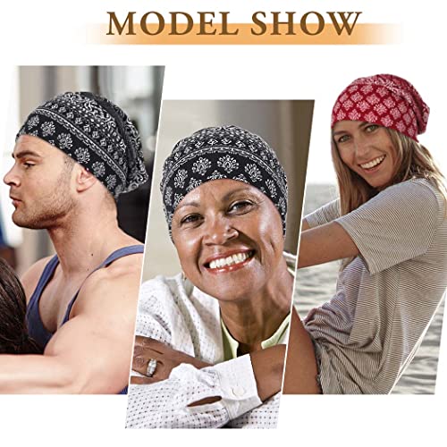 Bohend Bohemian Beanie Hats Headwear Cap Stretch Non Slip Sleep Turbans Hats for Women Men Close top Head Covering (3 Pack) (Cashew Flower Style) Multicolor - Image 4
