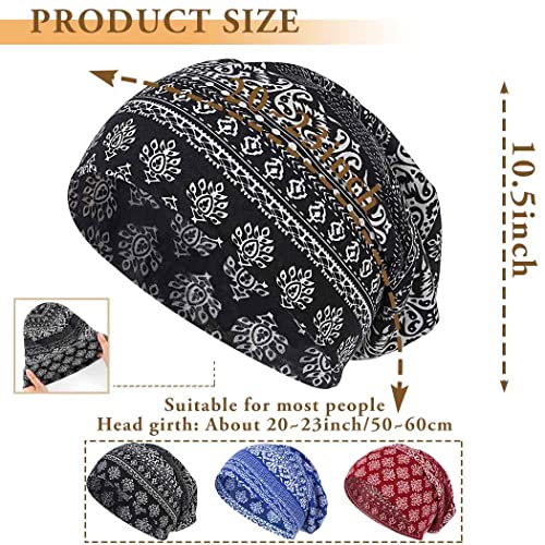 Bohend Bohemian Beanie Hats Headwear Cap Stretch Non Slip Sleep Turbans Hats for Women Men Close top Head Covering (3 Pack) (Cashew Flower Style) Multicolor - Image 2