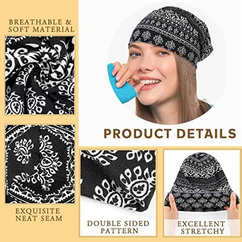 Bohend Bohemian Beanie Hats Headwear Cap Stretch Non Slip Sleep Turbans Hats for Women Men Close top Head Covering (3 Pack) (Cashew Flower Style) Multicolor - Image 3