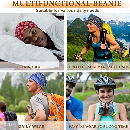 Bohend Bohemian Beanie Hats Headwear Cap Stretch Non Slip Sleep Turbans Hats for Women Men Close top Head Covering (3 Pack) (Cashew Flower Style) Multicolor - Image 5