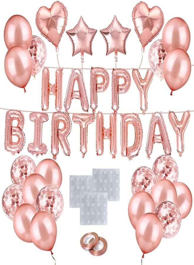 Secret Happy Birthday Balloons Confetti Rose Gold Set, Happy Balloons Banner Foil Party Balloons,Letter Balloons for Sweet 16 Birthday Party,Baby Bridal Shower Graduation Decoration (rose gold set)