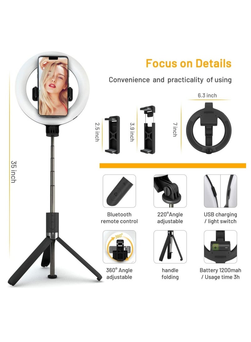 ELTRAZONE Selfie Stick with Ring Light, 2023 Model, 3 Color Modes, 9 Levels of Dimming, High Brightness, Tripod, Selfie Light, 360° x 220° Rotation, 5 Levels of Stretching, Auxiliary Light, Bluetooth Remo - Image 2
