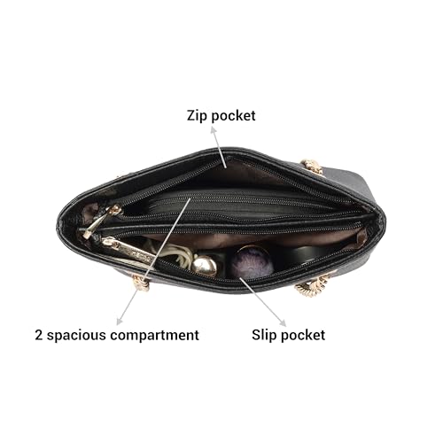 Metro Women's Black Stylish Faux Leather Shoulder Bag (66-317) - Image 5