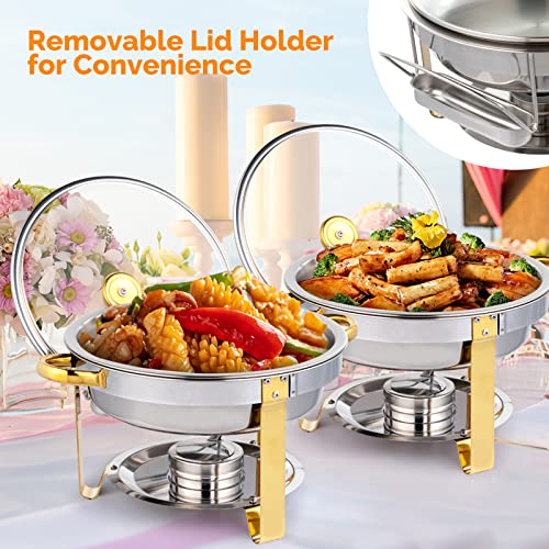 ROVSUN 5QT 4 Packs Chafing Dish Buffet Set Gold Accent, NSF Round Stainless Steel Buffet Warmer Chafers and Warmers Sets with Glass Lid & Lid Holder for Catering Events Parties Weddings Dinners - Image 5