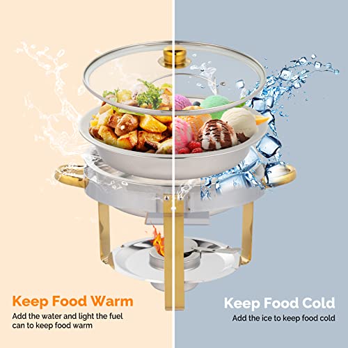ROVSUN 5QT 4 Packs Chafing Dish Buffet Set Gold Accent, NSF Round Stainless Steel Buffet Warmer Chafers and Warmers Sets with Glass Lid & Lid Holder for Catering Events Parties Weddings Dinners - Image 4