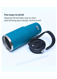 TYESO 30 oz Tumbler with Handle and Straw Lid, Insulated Stainless Steel Double Walled Vacuum Water Bottle for Office, Home, Sport or Car, Travel Mug (Blue)  - Image 4
