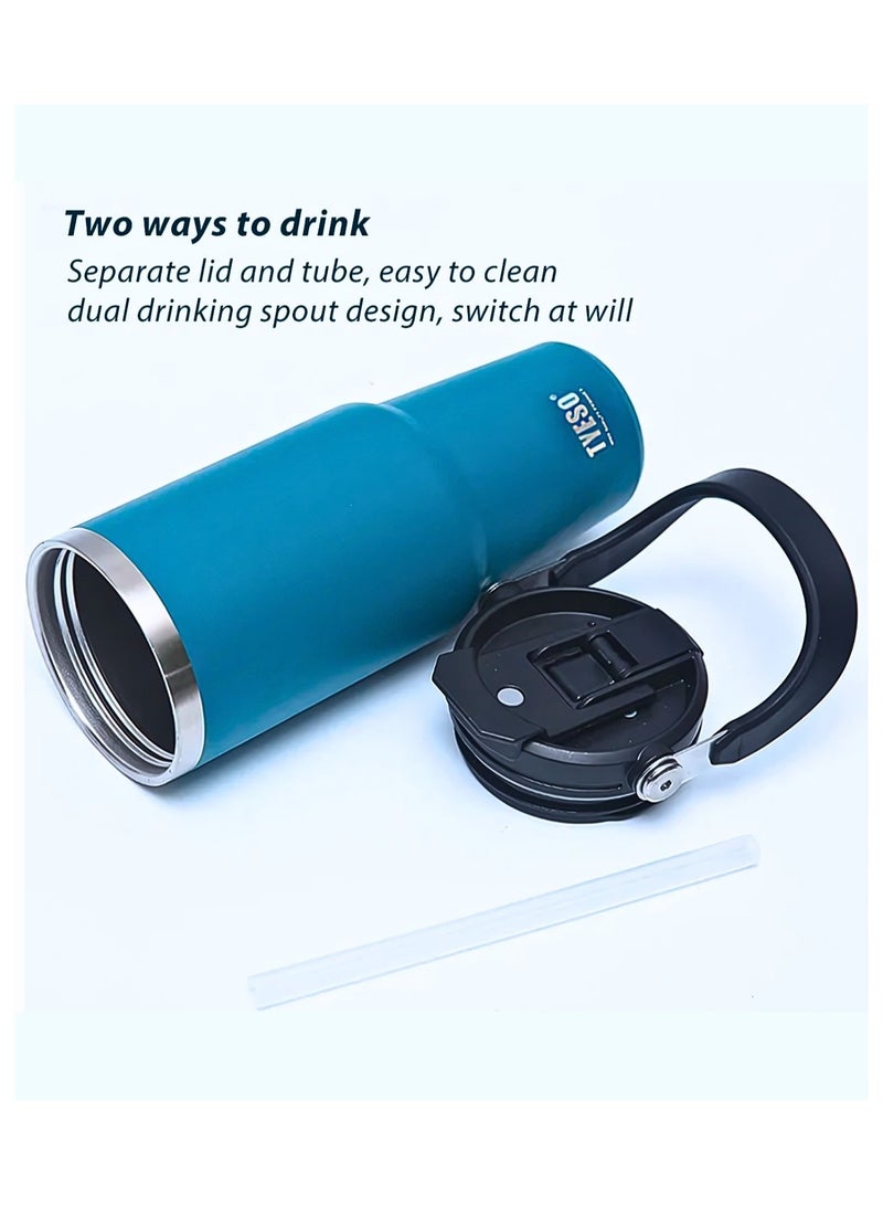 TYESO 30 oz Tumbler with Handle and Straw Lid, Insulated Stainless Steel Double Walled Vacuum Water Bottle for Office, Home, Sport or Car, Travel Mug (Blue)  - Image 4
