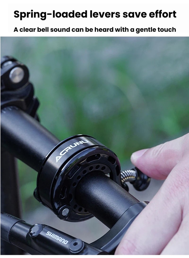 ACRUNU Black Aluminum Bicycle Bell – Fits 22.2-31.8mm Handlebar, 110dB, 38g, Stainless Steel Spring - Image 2