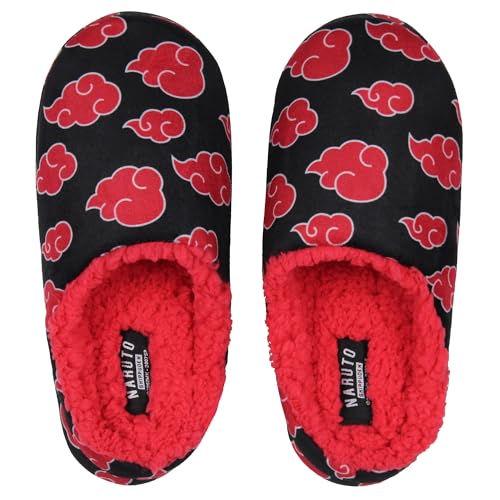 Bioworld Naruto Shippuden Fuzzy Slippers Naruto Akatsuki Red Cloud Fleece Lined Slippers For Men For Women House Slippers for Indoors SmallMedium - Image 1