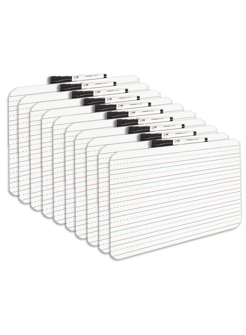 MARKQ [Pack of 10] Lined Dry Erase White Board [A4] for Kids Ruled Writing Board - Image 1