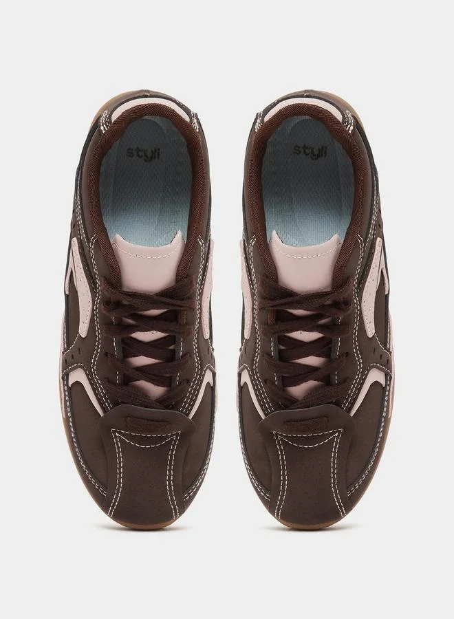 Styli Panelled Tritone Lace-Up Sneakers