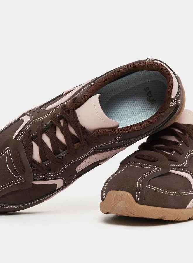 Styli Panelled Tritone Lace-Up Sneakers