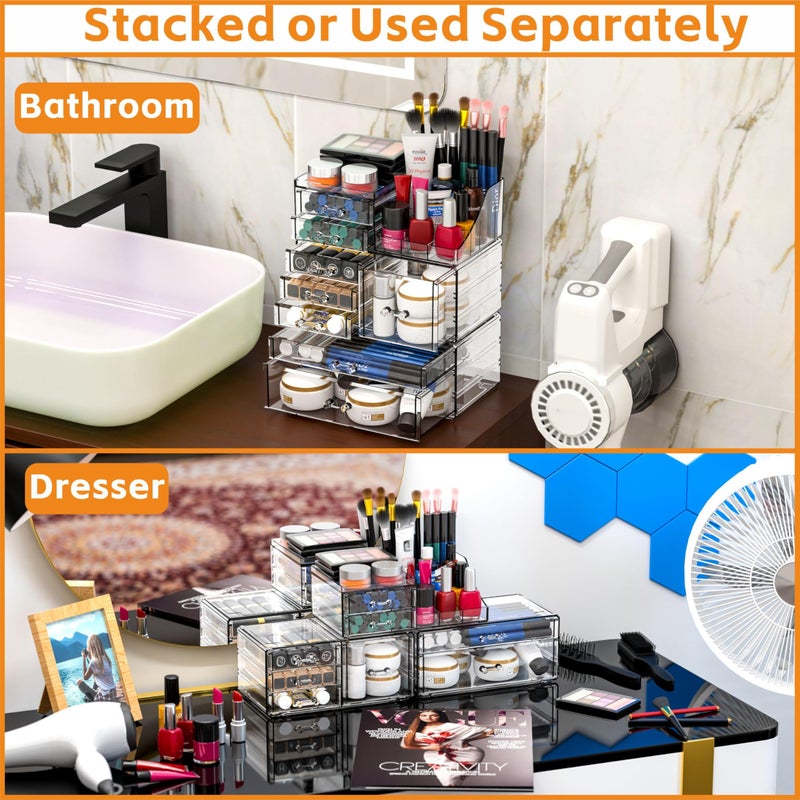 Cq acrylic Acrylic Clear Makeup Organizer Countertop,Stackable Skincare Organizer for Vanity With 8 Drawers,Large Plastic Desk Accessories Organization,Bathroom Cosmetic Organizer Countertop for Beauty,Skin Care - Image 2
