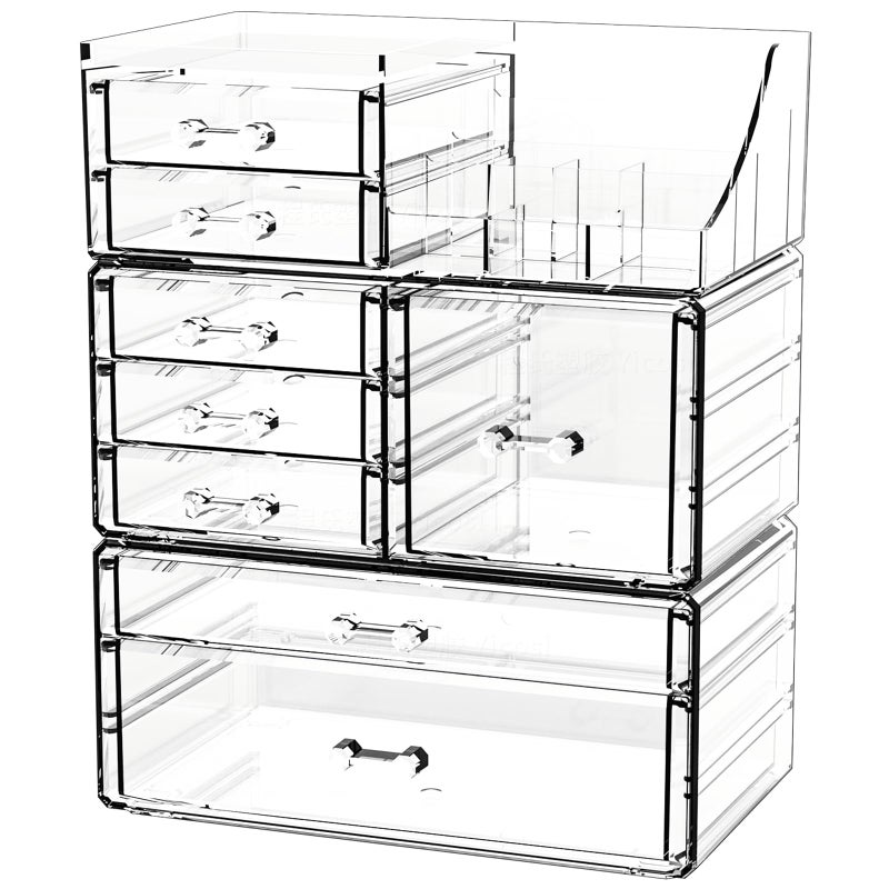 Cq acrylic Acrylic Clear Makeup Organizer Countertop,Stackable Skincare Organizer for Vanity With 8 Drawers,Large Plastic Desk Accessories Organization,Bathroom Cosmetic Organizer Countertop for Beauty,Skin Care - Image 1