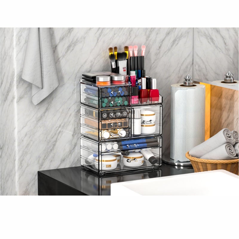 Cq acrylic Acrylic Clear Makeup Organizer Countertop,Stackable Skincare Organizer for Vanity With 8 Drawers,Large Plastic Desk Accessories Organization,Bathroom Cosmetic Organizer Countertop for Beauty,Skin Care - Image 5
