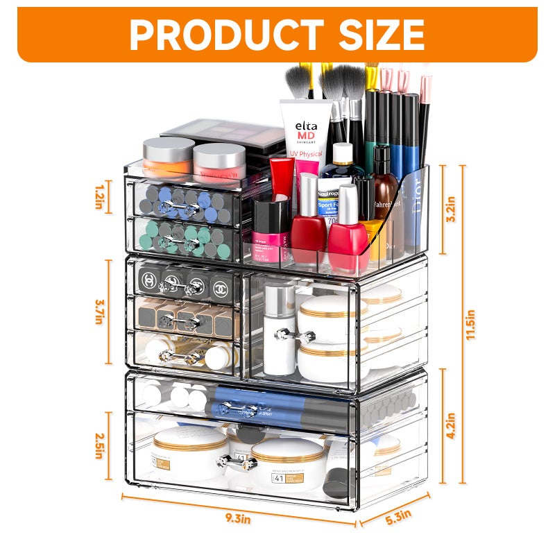 Cq acrylic Acrylic Clear Makeup Organizer Countertop,Stackable Skincare Organizer for Vanity With 8 Drawers,Large Plastic Desk Accessories Organization,Bathroom Cosmetic Organizer Countertop for Beauty,Skin Care - Image 3
