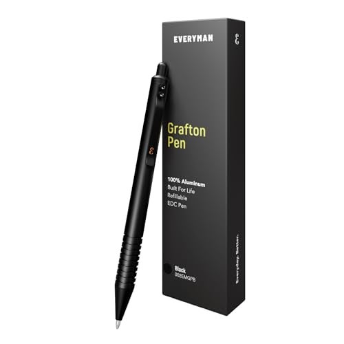 Everyman Grafton Full Click Refillable 0.7mm Gel Ink Pen, Black | Sleek Anodized Aluminum EDC Pen with Deep Grooved Grip | Smooth Writing Pocket Pen for Office, Travel, Gifting & Daily Use - Image 1
