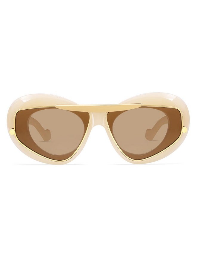 VANLINKER - Fashion Wing Double Frame Sunglasses For Women Men Thick Square Aviator Frame Trendy Designer Sunglasses Vl9828, Jelly Brown - Image 1