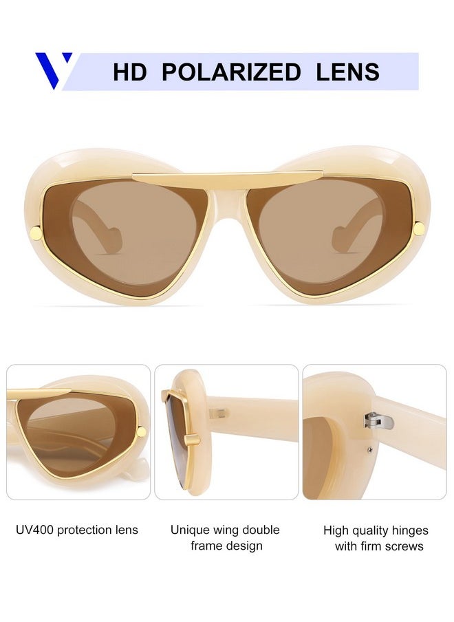 VANLINKER - Fashion Wing Double Frame Sunglasses For Women Men Thick Square Aviator Frame Trendy Designer Sunglasses Vl9828, Jelly Brown - Image 1