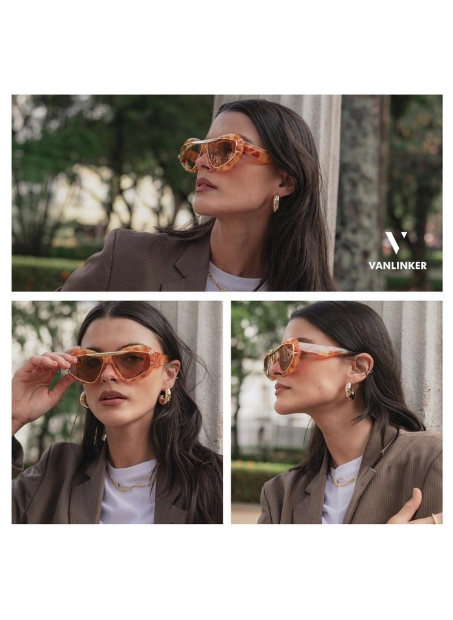 VANLINKER - Fashion Wing Double Frame Sunglasses For Women Men Thick Square Aviator Frame Trendy Designer Sunglasses Vl9828, Jelly Brown - Image 1