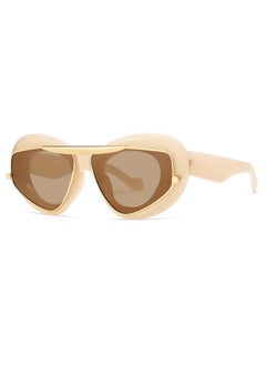 Fashion Wing Double Frame Sunglasses For Women Men Thick Square Aviator Frame Trendy Designer Sunglasses Vl9828, Jelly Brown